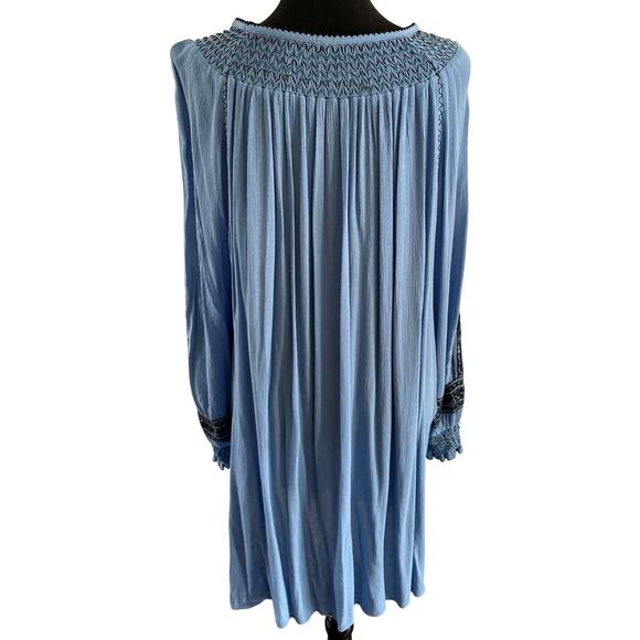 Free People - Wind Willow Embroidered V-Neck Mini Dress Blue - LG - Picture 6 of 10